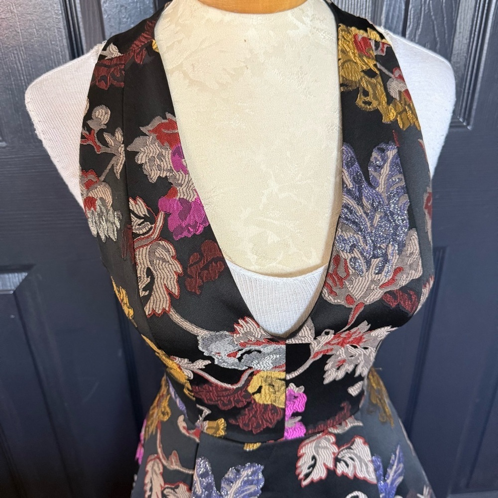 Alice + Olivia Mollie Deep V Box Dress Brocade Floral Jacquard S - Picture 3 of 9